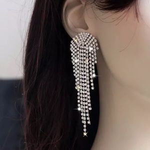 Luxury wedding earring tassel prom long bling Diamond Cz luxury new statement